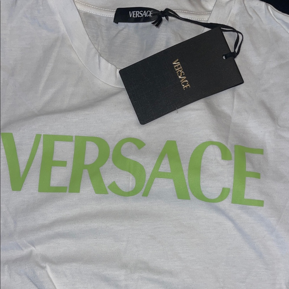 Versace White Crop Tee with Lime Green Logo - Picture 4 of 6